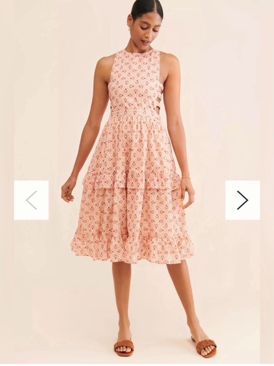 Anthropologie Dresses & Skirts - Anthropologie Love & Liberation Pink White Orange Tiered Side-Cutout Dress Midi